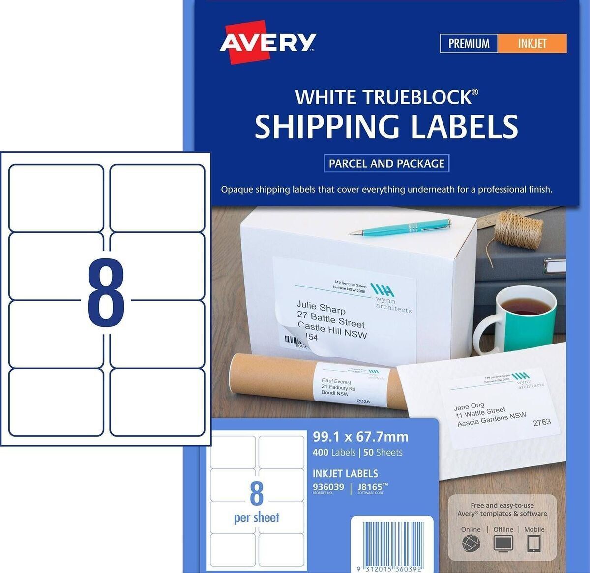 AVERY 936039 White Shipping Labels With Trueblock 99 1mm X 67 7mm Inkjet Permanent 8 Per Sheet