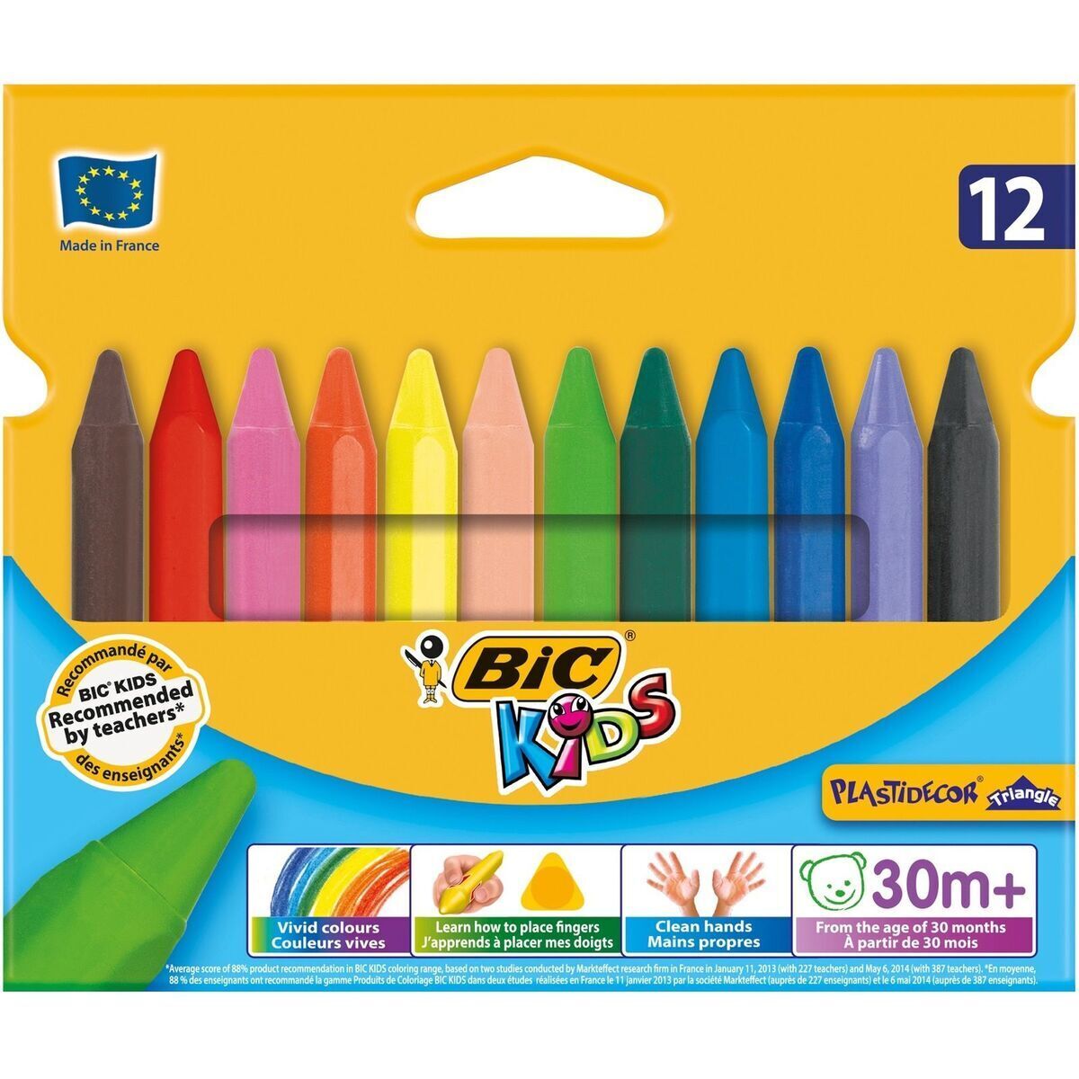 BIC Kids Plastidecor Colouring Crayons - Cardboard Wallet of 12 - Assorted  Colours - Ideal For Small Kids