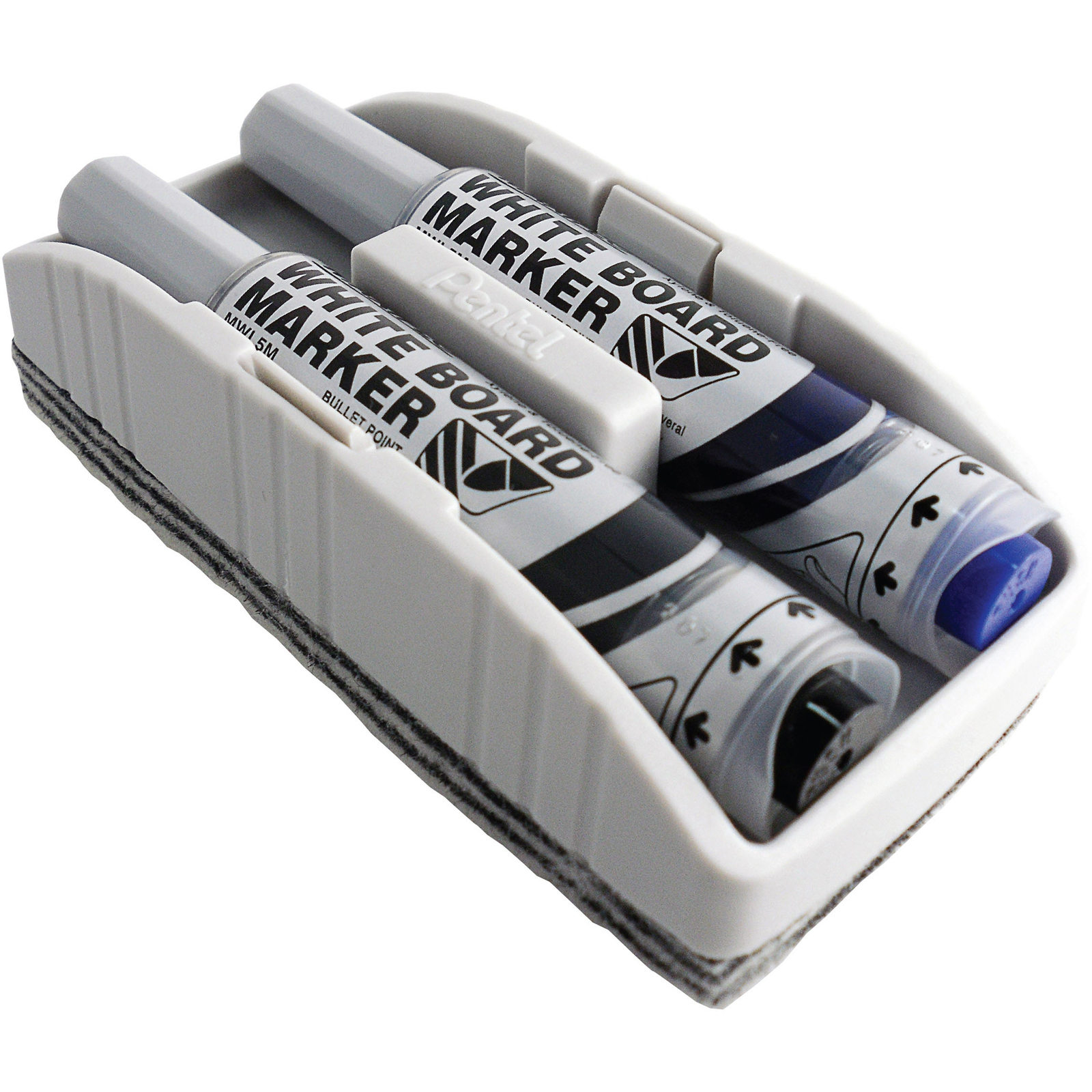 PENTEL MWLC2 EASYFLO WHITEBOARD ERASER & MARKER SET Bullet Tip Black & Blue